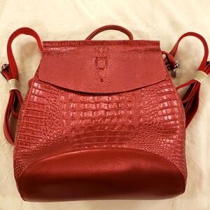 Red leather convertible bag, NWT, 13" x 9 1/2" x 5"
